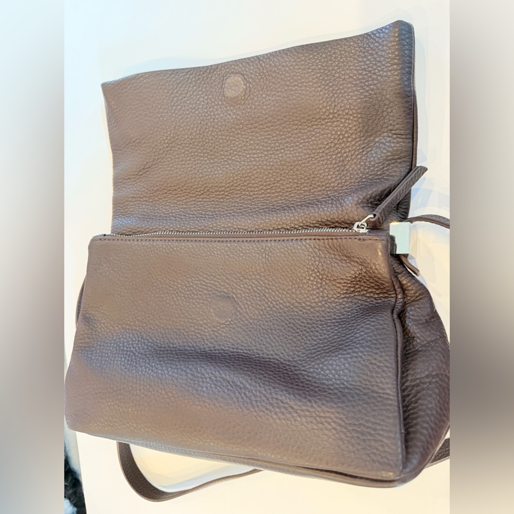 & Other Stories Brown Pebbled Leather Foldover Crossbody Bag‎ Minimal - Picture 5 of 9